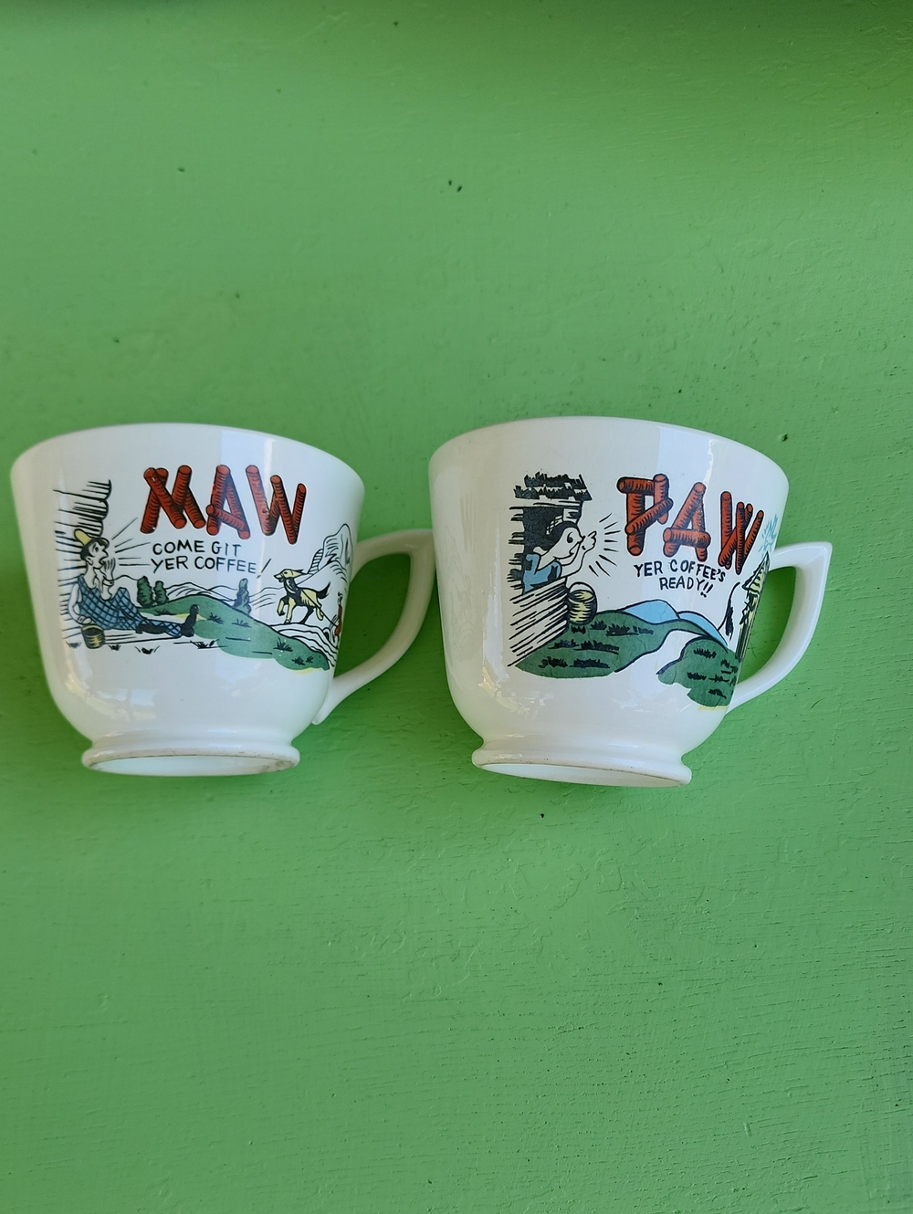 Vintage 1950s Maw & Paw Hillbilly Coffee Mug Set 10oz Humorous Novelty Drinkware - Picture 3 of 7